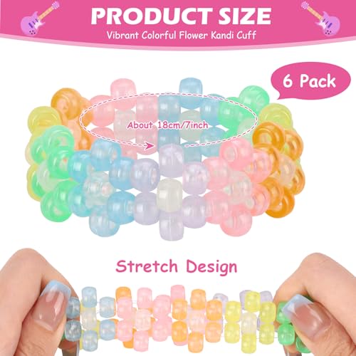 Flower Rave Kandi Bracelets Stretch Rave Candy Bracelets Multi Color Beaded Flower Kandi Cuff Rave Accessories Jewelry Music Party Favor for Women Friends EDM Party Music Festival2
