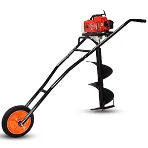 Balwaan Trolly Earth Auger BE-63T 63cc 2 Stroke with 8 & 12 inch Planter, for Agriculture Fence Installation, Pole Installation, Trolley Design with Wheels for Convenient use, Free 500ml Engine Oil