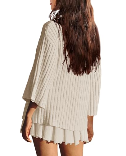 LAMISSCHE Womens Lounge Set Oversized 2 Piece Sweater Skirt Sets Long Sleeve Knit Top Pleated Skirts4