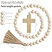 L1rabe Easter Wooden Bead Garland - Easter Jesus Cross Ornaments Spring Hanging Decor Fireplace Ornaments Farmhouse Tiered Tray Prayer Bead for Spring Holiday Party Boho Chic Wall Hanging Home Decor