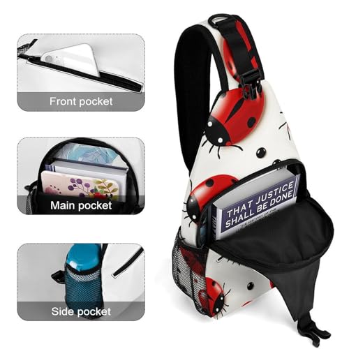 Red Ladybug Sling Bag for Men Women - Adjustable Crossbody Chest Backpack, 15" Travel Hiking Fanny Pack4