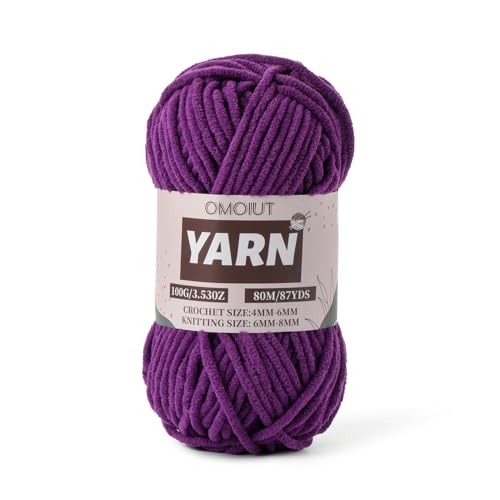 Image of Violet Fluffy Chenille Yarn for Crocheting - Baby Yarn for Crocheting Soft Blanket - (100g /87.4yds) Crochet Amigurumi Chunky Yarns - Super Bulky 5 Velvet Yarns