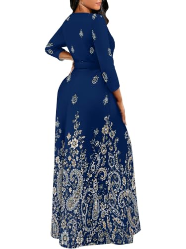 Image of PinkPatty Women's Long Sleeve Maxi Dress Plus Size Casual V Neck Wrap Dress with Pockets&Belt