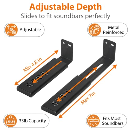 Depth Adjustabl Soundbar Wall Mount Bracket ,Soundbar Shelf Under TV, Black - image 2