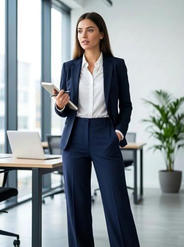 Image of Women's Formal Trousers | Stretch & Regular Fabric Options | Straight Fit Office Wear Pants with Pockets | Casual Trouser for Womens