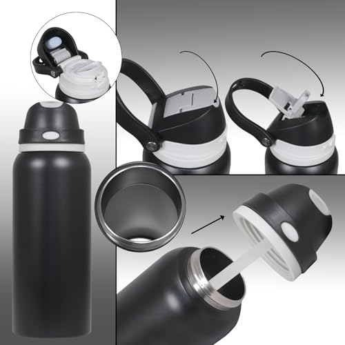Image of FreeSip Gym Water Bottle with Straw & Chug Lid - Leak Proof Push Button Opening, BPA Free, Large Capacity Sports Bottle with Carry Handle (Black 33 OZ, 1000 ml)