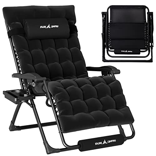 Amopatio Zero Gravity Chair 25" Seat Width, Xxl Lounge Chairs W/Cushion, Folding Reclining Camping Chair For Outside Deck, Yard, Porch, Pool, Black #TOP5