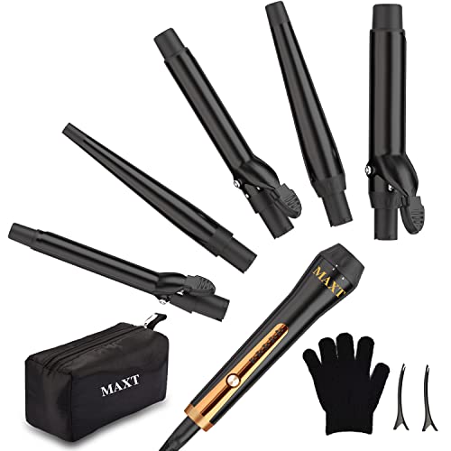 Curling Wands Iron Set, MAXT 5 in 1 Interchangeable Curling Iron, Beach Waver 0.35-1.25 inch Roating Curling Wand Crimper, 5 Temp Setting Any Hairstyle, Hair Curler Set with Ceramic Tourmaline Coating Curling Wands Iron Set, MAXT 5 in 1 Interchangeable Curling Iron, Beach Waver 0.35-1.25 inch Roating Curling Wand Crimper, 5 Temp Setting Any Hairstyle, Hair Curler Set with Ceramic Tourmaline Coating