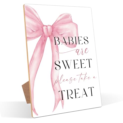 Babies Are Sweet Please Take a Treat Sign, Pink Bow Baby Shower Decoration, Wooden Dessert Table Sign, Pink Baby Shower Decor, Gender Reveal Games Decoration, Newborn Announcement Party Decor Supplies