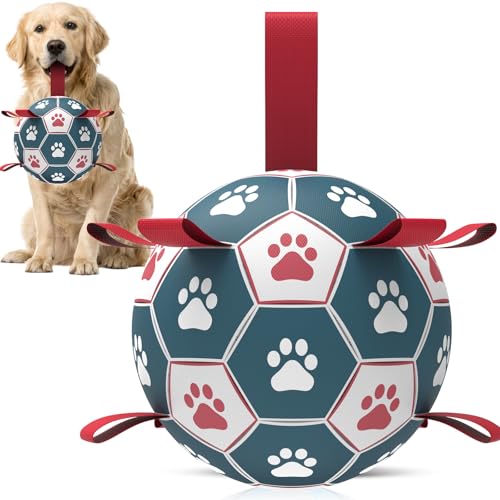QDAN Dog Soccer Ball with Straps, 8 Inch