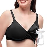 Momcozy Hands-Free Pumping Bra, Wireless & Seamless HF010 Breast Pump Bra, Breathable Tencel™ Fabric & Fully Fixed Cups Black