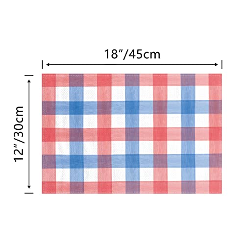 Linen 4Th Of July Placemats Set Of 4 Watercolor Red White Blue Buffalo Check Plaid Patriotic Decorations And Supplies For Home Kitchen Table-12×18'' #TOP1