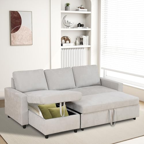 Image of Rovibek 83 inch Convertible Sofa Bed Couch with Storage - 4 in 1 L Shaped Sofa with Pull Out Couch Bed for Living Room, Apartment, Office, Small Spaces, Light Grey
