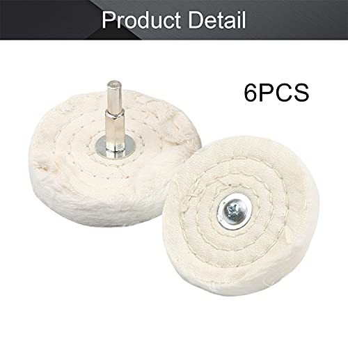 Image of Utoolmart 6 Pcs 3-Inch Buffing Polishing Pad Wheels Cotton with 1 /4-inch Handle for Manifold Aluminum Stainless Steel Chrome