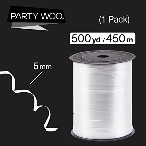 Image of PartyWoo White Ribbon, 500 Yard, Curling String Balloon Thin Gift Ribbon for Gift Wrapping Balloons Presents Floral Graduation Christmas Birthday Wedding Party Decorations (1 Roll)