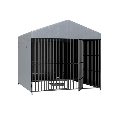 Large Outdoor Dog Kennel with Bowls, Metal Pet Pens Dogs Enclosure Animal Hutch Run Chain Link Fence House w/Waterproof Cover Roof (6.6’L x 6.6’W x 6.4’H) Large Outdoor Dog Kennel with Bowls, Metal Pet Pens Dogs Enclosure Animal Hutch Run Chain Link Fence House w/Waterproof Cover Roof (6.6’L x 6.6’W x 6.4’H)