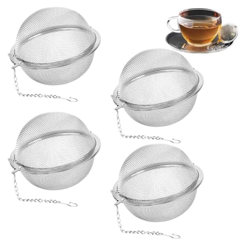4 Piezas Bolas Infusor Bolas de Infusor de Colador de Té, Coladores de Té de Acero Inoxidable, Ø 4,5 cm, con Gancho de Cadena Extendido y Malla Extrafina, Colador de Té para Té Suelto