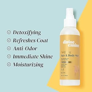 Purifying Hair & Body Mist - Cleanse, Detoxify, Detangle, Deodorize, Shine - Dog Grooming Conditioner Spray - Nourish Skin & Coat - Aloe Vera, Provitamin B5, Vitamin E - No-Rinse - 150ml Purifying Hair & Body Mist – Cleanse, Detoxify, Detangle, Deodorize, Shine – Dog Grooming Conditioner Spray – Nourish Skin & Coat – Aloe Vera, Provitamin B5, Vitamin E – No-Rinse – 150ml