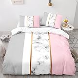  155X220Cm Housse De Couette 220 X 155 avec 2 Taies d\'oreiller 65X65Cm Microfibre Housse De Couette 3D Marbre Doubler Parrure De Lit Lavable en Machine