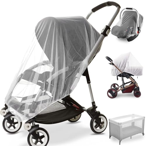 Image of Durable Baby Stroller Mosquito Net (2 Pack) - Universal Elastic Edge Mesh Cover for Bassinets, Cradles, Playards, Car Seats & Mini Cribs | Breathable Travel Essential Newborn Protection (White)