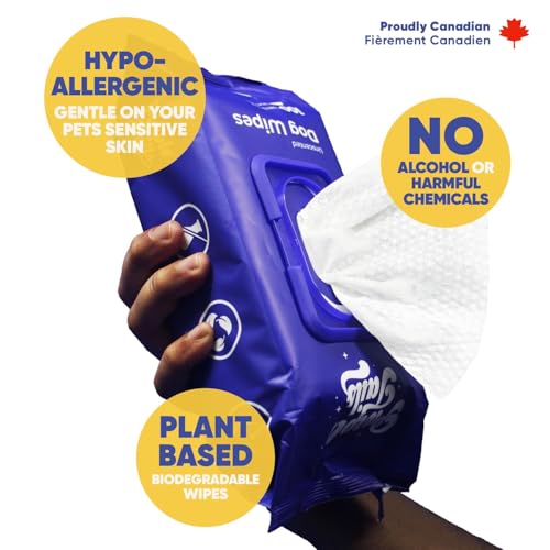 Image of Canada Pet Wipes - 240 Pet Wipes for Paws and Butt, Fur, Ears - Plant-Based Pet Wipes with Aloe Vera, Shea Butter for Puppies, Large Dogs, Cats - 3 x 80 Pack