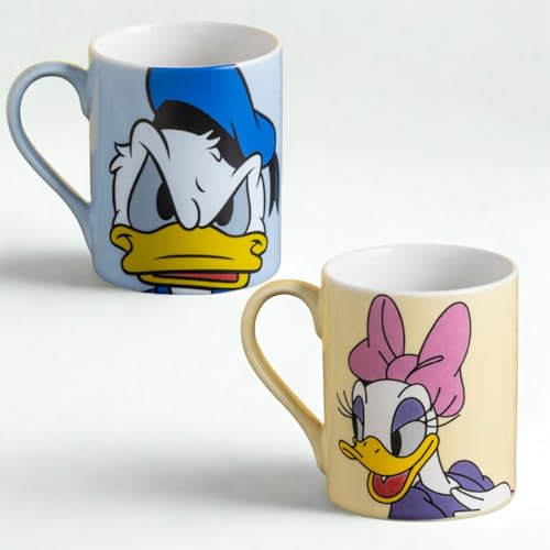 Image of Clay Craft x Official Disney Donald and Daisy Duck Valentine Special Ceramic Mug Set (Set of 2, 330ml) - Romantic Couple Gift for Valentine's Day, Anniversary & Wedding - Microwave & Dishwasher Safe