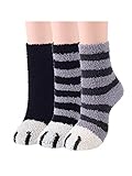 Fuzzy Warm Slipper Socks Women Super Soft Microfiber Cozy Sleeping Socks 6 or 5 Pairs 3 Pairs Cute Cat Paw One Size