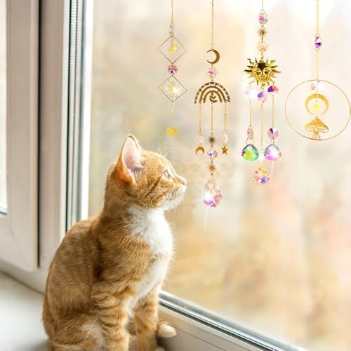 4 Pieces Crystal Suncatcher for Windows Hanging Decor Crystals Prism Rainbow Maker for Windows Indoor Outdoor Home Garden Wedding Party Birthday Gifts — view 5