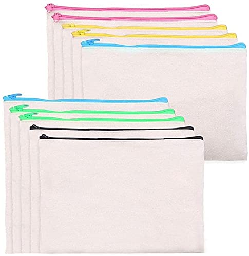 Estuche de tela para lápices en blanco, estuche con cremallera, bolsa pequeña para cosméticos, 10 unidades, almacenamiento portátil, durabilidad