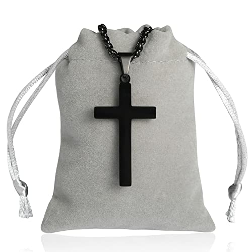 Rs Stainless Steel Black Cross Necklace For Men Boys Christian Cross Pendant Jewelry Chain 24 Inch #TOP5