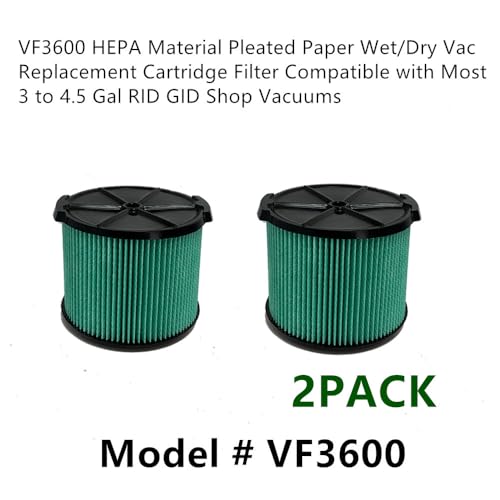 Image of 2 PACK yamoutai VF3600 HEPA Material Pleated Paper Wet /Dry Vac Replacement Cartridge Filter Compatible with Most 3 to 4.5 Gal Shop Vacuums