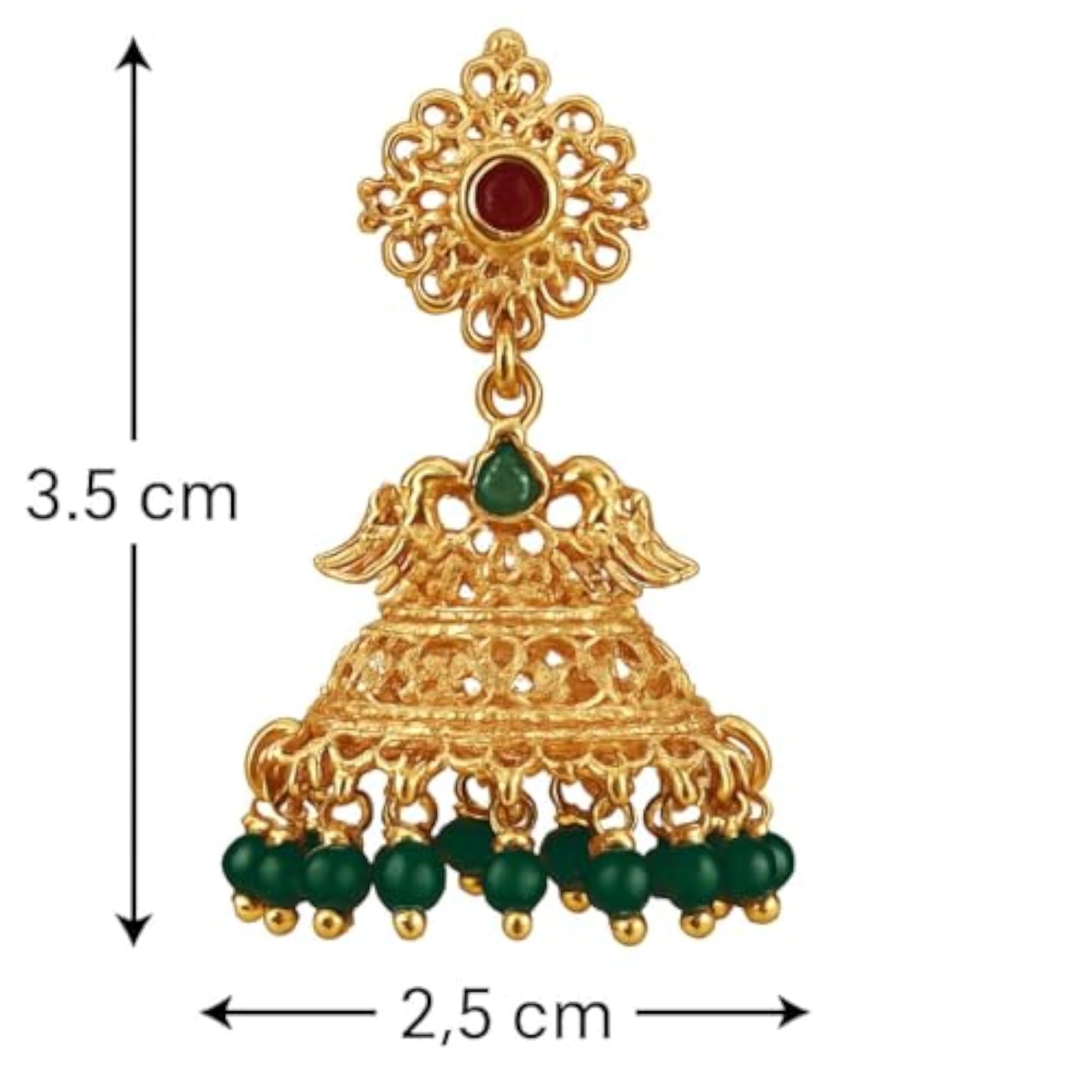 Traditional Gold-Plated Jhumka Earrings with Green Beads