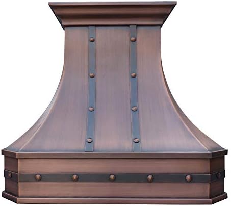 Wall Mount Natural Beautiful Copper Kitchen Hood, Handcrafted by Skilled Artisan, Comes with High Air Flow Motor Fan, 36"W x 27"H, Beehive-Antique Copper, H3STRBCW3627