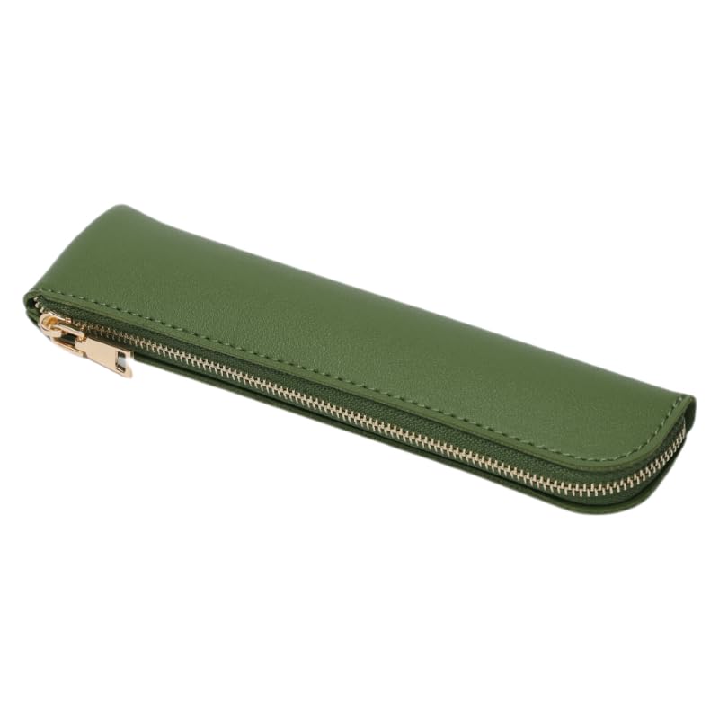 YONBEN Faux Leather Pencil Case Small Pencil Pouch Slim Pen Case Holder Zipper Bag for School Office (Pink Faux Leather)