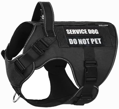 Image of Tactical Dog Harness for Large, No Pull Adjustable Reflective MOLLE Service Dog Harness with Do Not Pet Patches, Military K9 German Shepherd Dog Vest for Training Walking Hunting Black