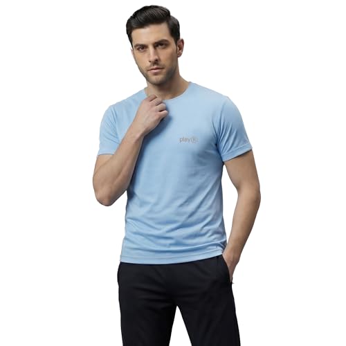 Image of playR Men's Polyester Adult Training Tee - Round Neck Half Sleeve Regular Fit DRIVENT, Lightweight Breathable Activewear for Gym Running Workout Yoga All Season