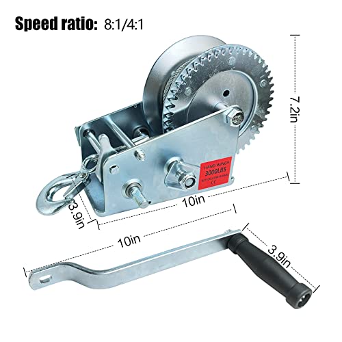 Qmcahce 3000Lbs Heavy Duty Manual Winch Boat Trailer Winch(With 8M Steel Wire Rope), Crank Pull Winch, Two Way Ratchet Hand Winch For Trailer Atv Utv Tugboat #TOP2