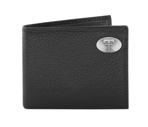 NCAA Texas Tech Red Raiders Zep-Pro Pebble Grain Leather Bifold Concho Wallet (Black)
