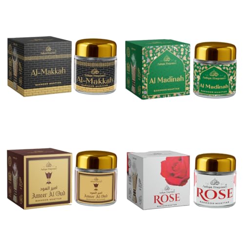 Image of Al Makkah, Al Madinah, Ameer Al Oud & Rose | Bakhoor Muattar Combo| Bakhoor | -Premium Arabic Incense -Long Lasting | Home & Office Fragrance | (4 x 30gm Jar) | by Aafiyat Fragrance
