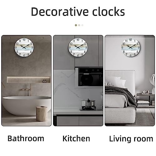 Image of CHYLIN Wall Clock 14 Inch Bathroom Clock, Rustic Wall Clocks Battery Operated, Silent Non Ticking Wooden Coastal Beach Clock for Kitchen, Living Room, Bedroom, Office (White)