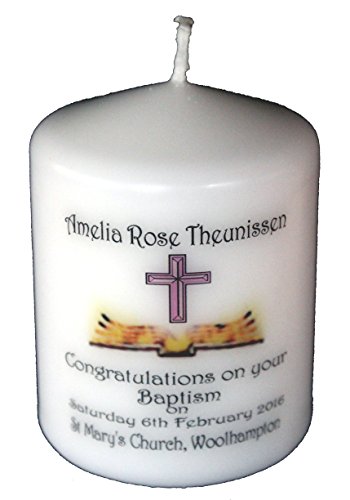 Christening Candle Personalised Gift for Baby Girl or Adult Christening by Cellini candles
