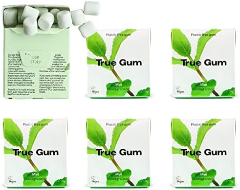 True Gum Mint Flavour Chewing Gum (6-pack) - Plastic Free Xylitol Gum - Biodegradable Vegan Xylitol Chewing Gum - Plastic & Sugar Free Natural Chewing Gum with Plantbased Ingredients