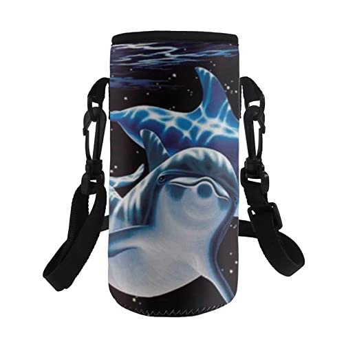 COEQINE Water Bottle Carrier Bag Holder Pouch Neoprene Insulated with Cute Sea Dolphin Pattern for Adult Kids Adjustable Shoulder Strap,for Hiking Travel Outdoor,for Stainless Steel and Plastic Bottle