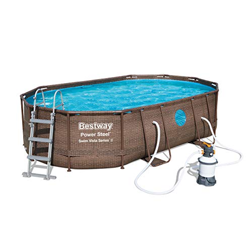 Bestway Power Steel™ Swim Vista Series™ Frame Pool, 488 x 305 x 107 cm, Komplett-Set mit Sandfilteranlage, oval, braune… – Bild 5