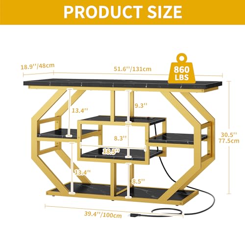 DWVO 55-75 Gallon Aquarium Stand with Power Outlet, Display Stand for Turtle Tank, Reptile Terrarium, Metal Fish Tank Stand Suitable for Living Room, Entryway, 860LBS Capacity, Black & Gold