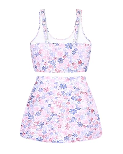 Image of Girls Two Piece Tankini Swimsuit with Skirt Summer Bathing Suit with Chest Pad Swimwear 7-16 Years