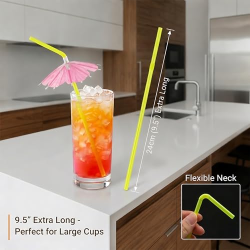 100 Pitillos con Sombrilla Tropical de Plástico Flexible 24 cm miniatura 6