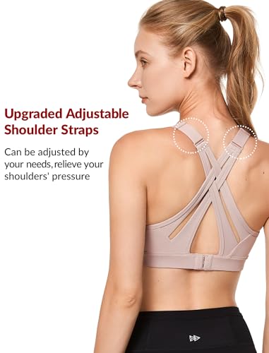 Image of Yvette Criss Cross Adjustable High Impact Running Bra | Pickleball Tennis, Big Bust Plus Size, Adjustable Strap, Wireless Sewn in Pads, No Bounce, Full Coverage, Moisture-Wicking