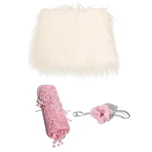 Nicoone Juego de 3 piezas de accesorios de fotografía para recién nacidos, manta esponjosa de punto elástico, diadema de flores, accesorios para fotos de bebé, regalos para niños y niñas