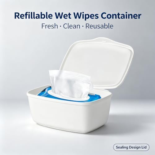 Wipes Dispenser Compatible with Flushable Refillable Wet Wipes Container Wipe Holder Keeps Wet Tissue and Non Wipe with Sealing Lid for Home and Travel Home Essentials - 2